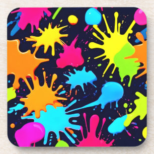Dessous-de-verre Neon Splatter Art : Expressionnisme Abstrait vibra