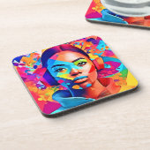 Dessous-de-verre Neon Woman rêve d'Art numérique (Côté gauche)