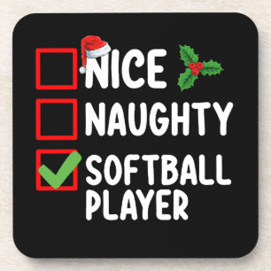 Dessous-de-verre Nice Naughty Softball Player Liste de Noël
