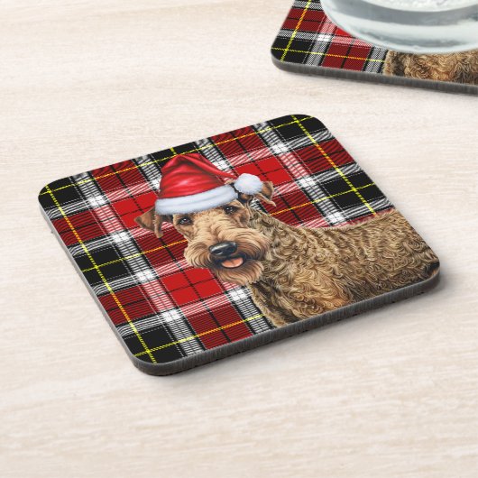 Dessous-de-verre Noël Airedale Terrier Chien Rouge Plaid Holiday (Côté gauche)