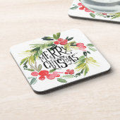 Dessous-de-verre Noël| Aquarelle - Vacances Holly Wreath (Côté gauche)