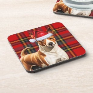 Dessous-de-verre Noël Basenji Chien Rouge et Vert Plaid Vacances