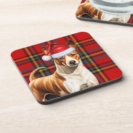 Dessous-de-verre Noël Basenji Chien Rouge et Vert Plaid Vacances (Côté gauche)