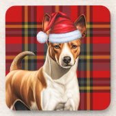 Dessous-de-verre Noël Basenji Chien Rouge et Vert Plaid Vacances (Devant)