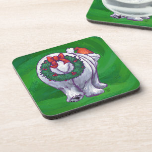 Dessous-de-verre Noël de l'ours polaire sur le vert