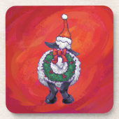 Dessous-de-verre Noël des moutons sur rouge (Devant)