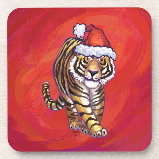 Dessous-de-verre Noël du tigre en rouge (Devant)