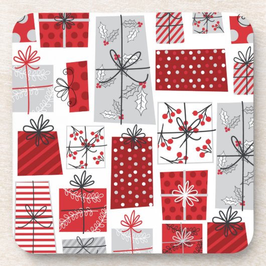 Dessous-de-verre Noël Festif Rouge argent moderne Cadeaux (Devant)