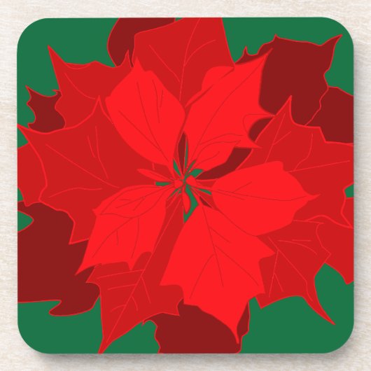 Dessous-de-verre Noel poinsettia rouge & vert ensemble 6 dessous de (Devant)