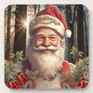 Dessous-de-verre Noël vacances Père Noël enneigé forêt sylvestre