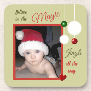 Dessous-de-verre Noël vert et rouge avec photo et baubles