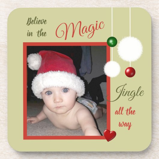 Dessous-de-verre Noël vert et rouge avec photo et baubles (Devant)