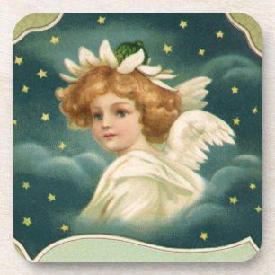 Dessous-de-verre Noël vintage, ange victorien avec des étoiles doré