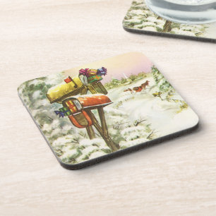 Dessous-de-verre Noël vintage, boîtes aux lettres dans un paysage h
