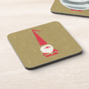 Dessous-de-verre Noël vintage, joli gnome Père Noël sur fond doré
