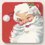 Dessous-de-verre Noël Vintage, Jolly Winking Père Noël<br><div class="desc">Illustration vintage Design de Noël avec un joyeux Père Noël joyeux,  portant un casquette et en train de se baigner comme s'il avait un secret. Ho,  ho,  ho,  Joyeux Noël !</div>