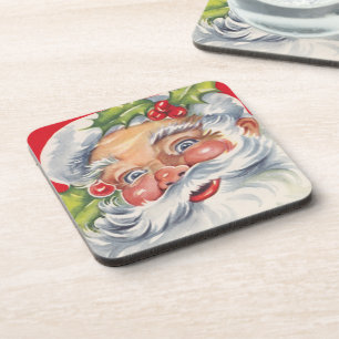 Dessous-de-verre Noël vintage, joyeux Père Noël avec son chapeau