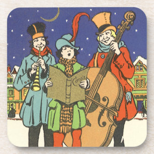 Dessous-de-verre Noël vintage, musiciens chantant des chants avec d