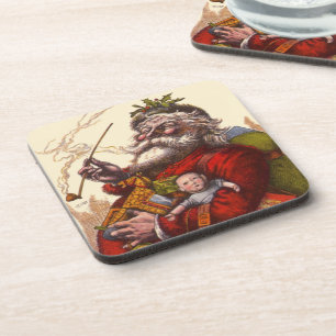 Dessous-de-verre Noël vintage, Père Noël victorien avec des jouets