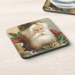 Dessous-de-verre Noël vintage, Père Noël victorien avec pin
