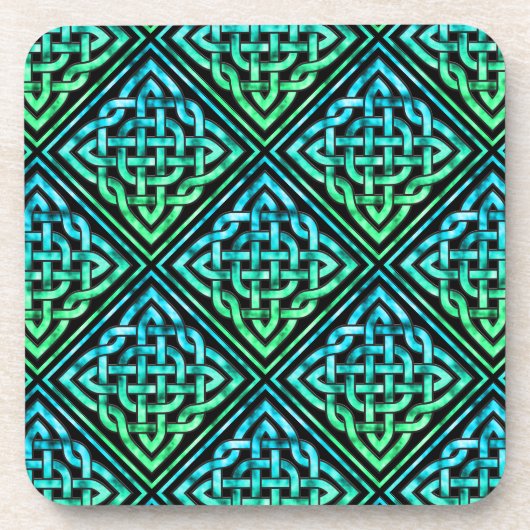 Dessous-de-verre Noeud celtique - Carrelage Diamant Bleu Vert Noir (Devant)