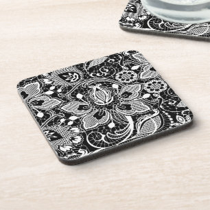 Dessous-de-verre Noir & Blanc Elégant Vintage Floral Dentelle Desig