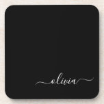 Dessous-de-verre Noir Blanc moderne Script Girl Monogramme Nom<br><div class="desc">Dessous de verre en papier de nom Monogramme simple noir et blanc. Cela fait le cadeau parfait de remise de diplômes,  anniversaire,  mariage,  douche nuptiale,  anniversaire,  baby shower ou bachelorette pour quelqu'un qui aime le luxe glam et les styles chic.</div>