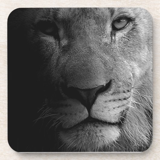 Dessous-de-verre Noir Blanc Motivation Leadership Lion Portrait (Devant)