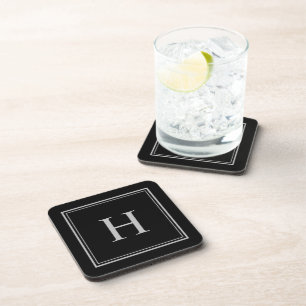 Dessous-de-verre Noir classique simple avec Monogramme gris