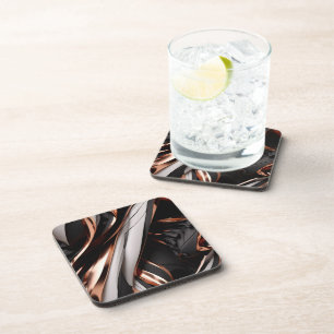 Dessous-de-verre Noir Cool, Argent et Cuivre Effet Abstrait 3D