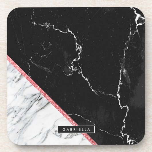 Dessous-de-verre Noir et Marbre blanc (Devant)