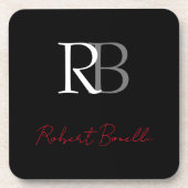 Dessous-de-verre Noir moderne Noir Monogramme Initiales Nom (Devant)