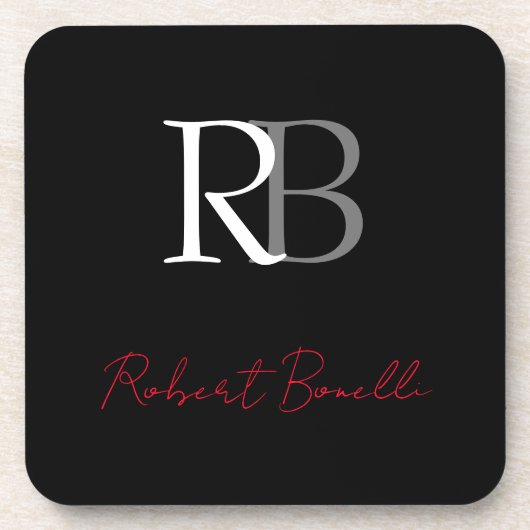 Dessous-de-verre Noir moderne Noir Monogramme Initiales Nom (Devant)