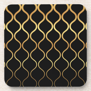Dessous-de-verre Noir, or, cool, tendance, design abstrait rétro