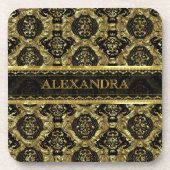 Dessous-de-verre Noir & Or Ornat Baroque Design-Monogramme (Devant)