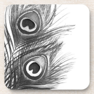 Dessous de verre noirs et blancs de plume de paon