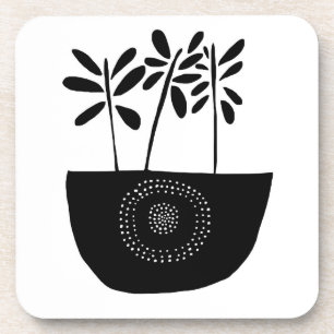 Dessous de verre noirs et blancs floraux modernes