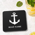 Dessous-de-verre Nom de bateau personnalisé Carré noir et blanc Cor<br><div class="desc">Nom de bateau personnalisé Carré noir et blanc Cork Back.</div>