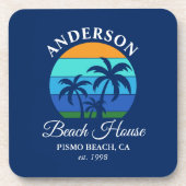 Dessous-de-verre Nom de famille Beach House Sun Palm Trees Blue (Devant)