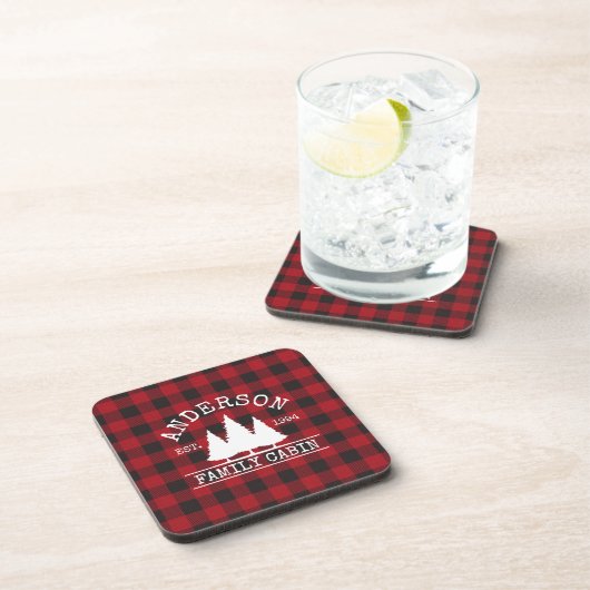 Dessous-de-verre Nom de famille du cabine Red Buffalo Plaid (Côté Droit)