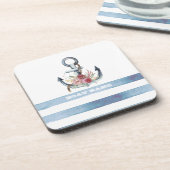 Dessous-de-verre Nom du bateau nautique, Fleurs d'Ancres rayures (Côté gauche)