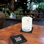Dessous-de-verre Nom du logo de l'entreprise QR code noir blanc<br><div class="desc">Personnalisez et ajoutez votre nom d'entreprise. Arrière - plan noir,  lettres blanches. Si vous voulez que le coussin ne contienne pas de texte,  utilisez votre touche back-space pour supprimer. Ajoutez votre URL/lien de site Web au code QR.</div>