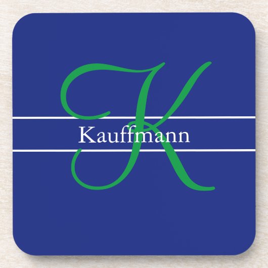 Dessous-de-verre Nom du monogramme Script initial bleu vert blanc (Devant)