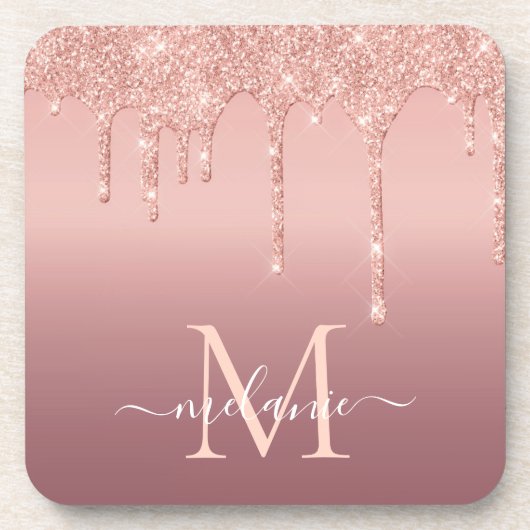 Dessous-de-verre Nom du monogramme Texte Rose Parties scintillant G (Devant)