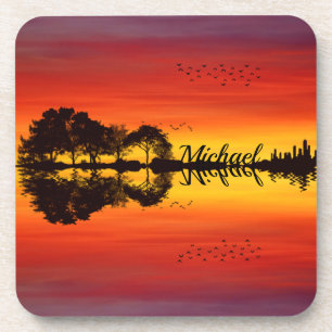 Dessous-de-verre Nom guitariste orange moderne Aquarelle
