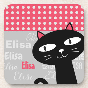 Dessous-de-verre Nom personnalisé des pois rose chat mignon