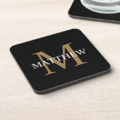 Dessous-de-verre Nom personnalisé Monogramme noir (Côté gauche)