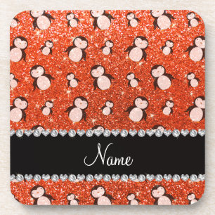 Dessous-de-verre Nom personnalisé neon orange pingouins de parties