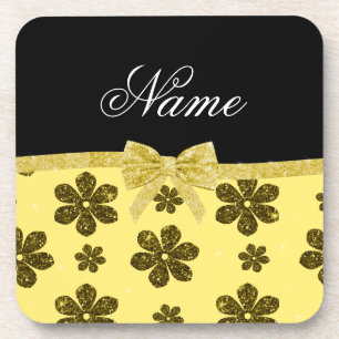 Dessous-de-verre Nom personnalisé pastel jaune parties scintillant