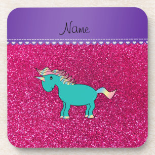 Dessous-de-verre Nom unicorne turquoise neon rose chaud parties sci